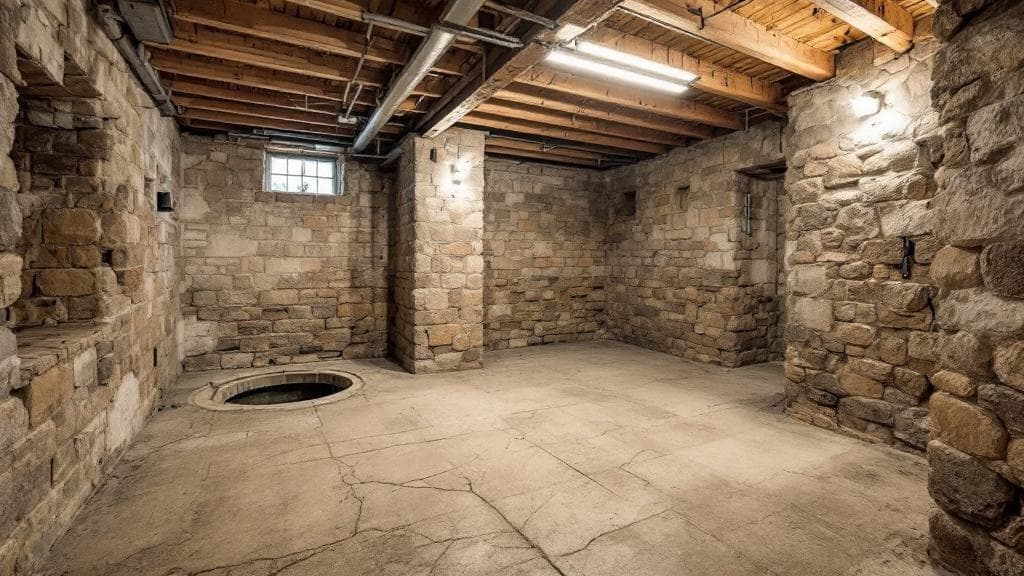 Hyde Park 1925 stone-basement pre-mitigation showing radon entry paths