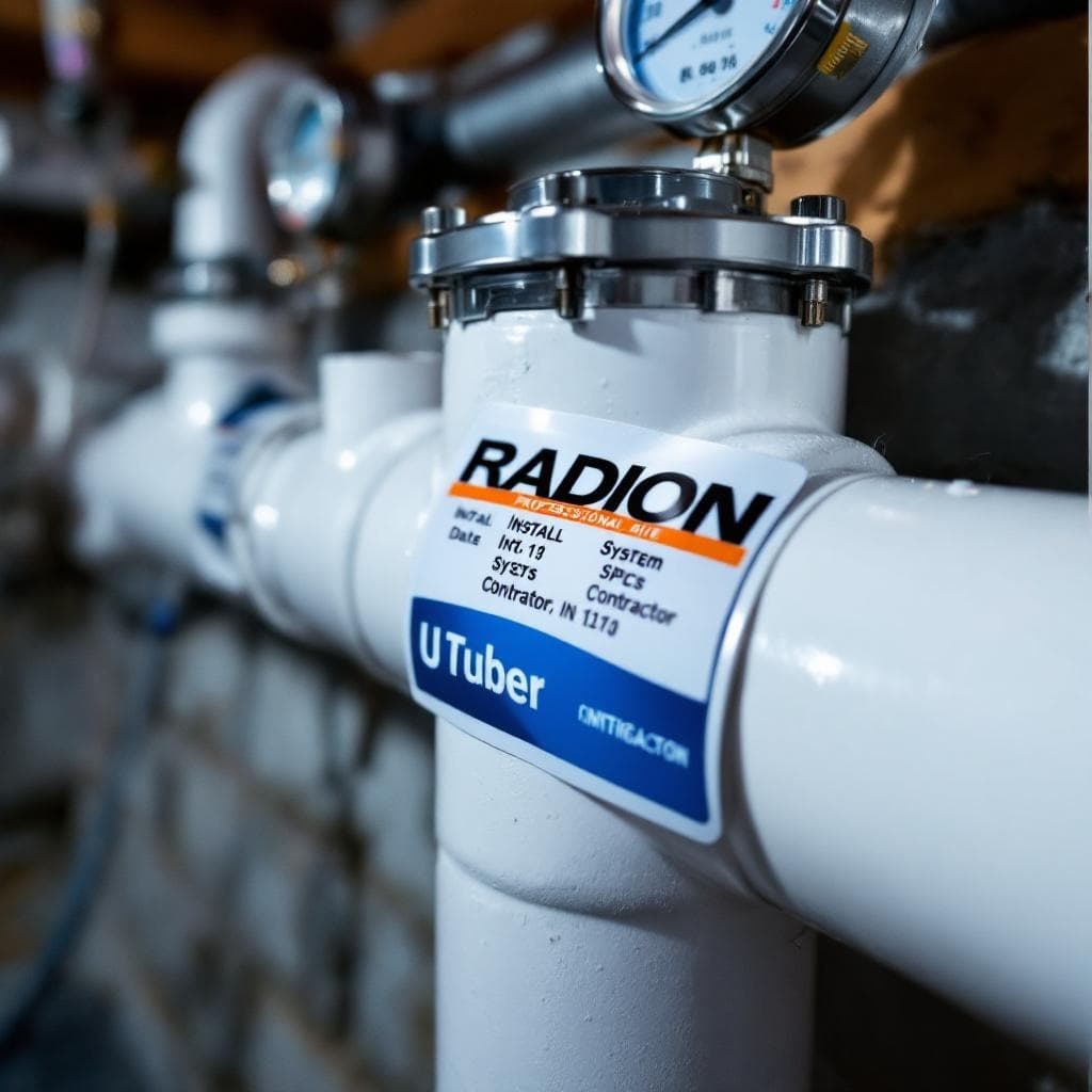NRPP credential sticker affixed to a completed Cincinnati radon mitigation system